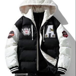 SOLD‼️ Stylish Black and White Men's Hooded Jacket